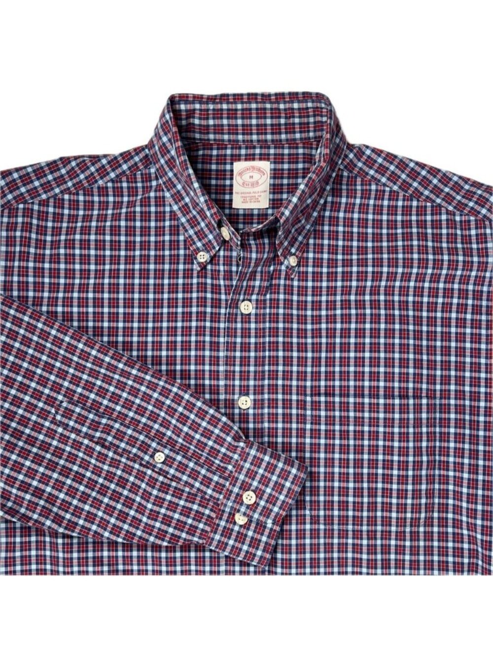 Brooks Brothers Casual Shirt Non-Iron Red and Blue Check Long-Sleeve Button-Down